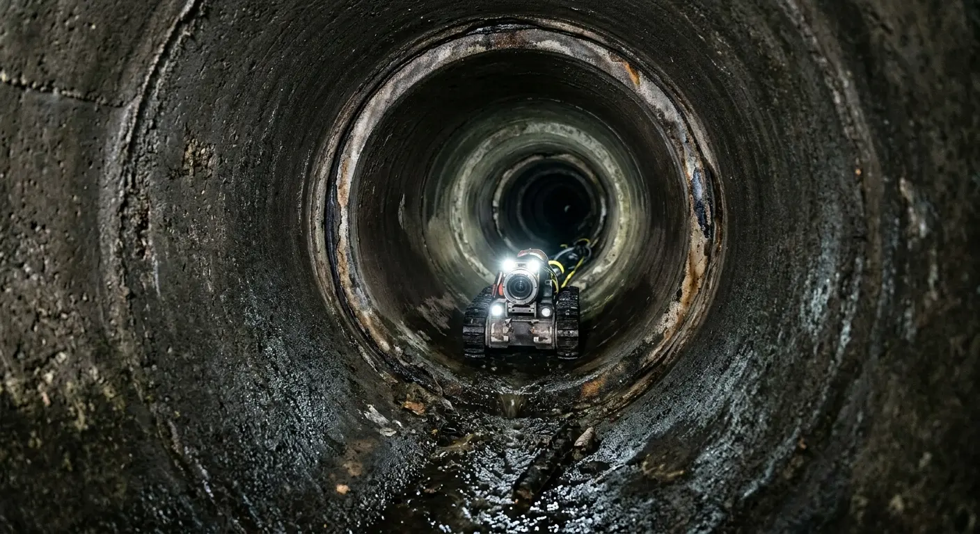 Robotic sewer camera inspecting pipe interior for Drain Snake Service in Zimmerman