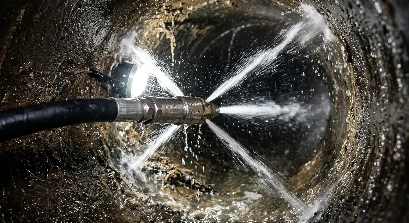 High-pressure hydro jetting nozzle cleaning sewer pipe for Sewer Cleanout in Zimmerman